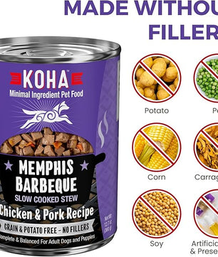 KOHA Memphis BBQ Stew for Dogs with Chicken and Pork, High Protein Wet Dog Food, 12.7oz Cans (Case of 12)