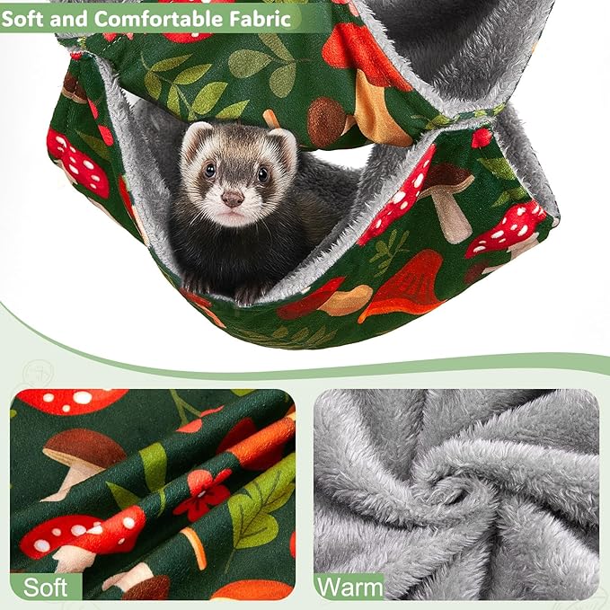 Glittme 3-Layer Ferret Hammock Soft Guinea Pig Hammock Washable Rat Hammock Hamster Cage Accessories Cozy Ferret Bed Toys for Small Animals Pet Sugar Glider