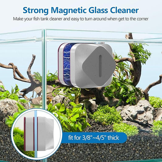 Magnetic Aquarium Fish Tank Glass Cleaner with Feeder, Mag Float Double-Sided Algae Aquarium Cleaning Tools Magnet Scrubber Brush for Glass Acrylic 3/8” to 4/5” Large Purple