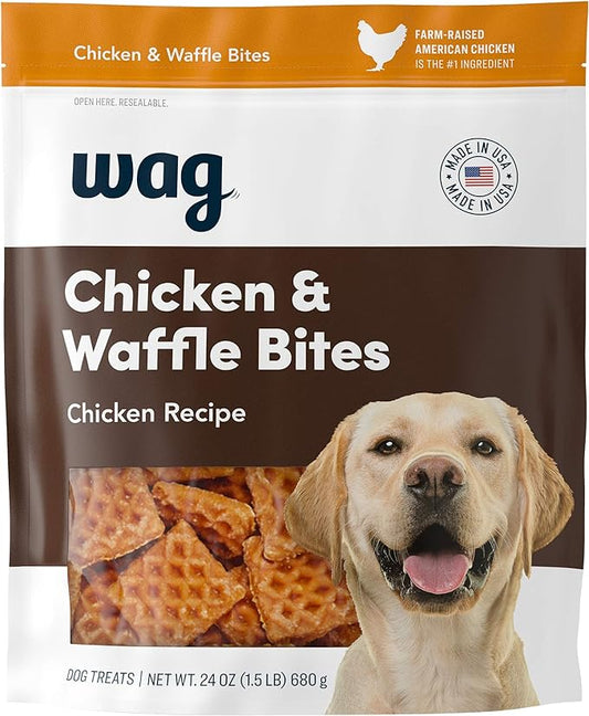 Amazon Brand - Wag Dog Treats, Chicken and Waffle Bites, 24 oz Resealable Pack of 1