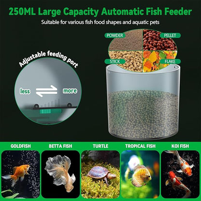 Automatic Fish Feeder for Aquarium, Auto Food Dispenser with Timer, 250 ml Fishs Feeder for Pellets Granules & Strips, Automatic Fish Dispenser for Small Tank, Big Aquariums & Pond