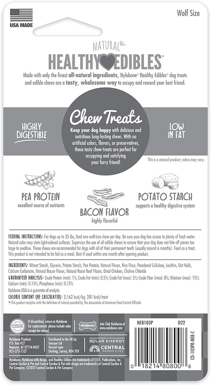 Nylabone Healthy Edibles Natural Dog Chews Long Lasting Bacon Flavor Treats for Dogs, Medium/Wolf (1 Count)