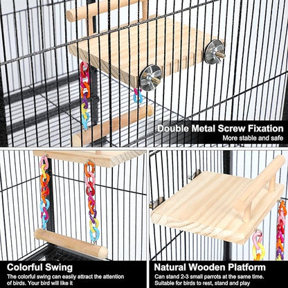 Bird Perches Cage Toys Parrot Wooden Platform Play Gyms Exercise Stands with Acrylic Wood Swing Ferris Wheel Chewing for Animals Green Cheeks, Baby Lovebird, Chinchilla, Hamster Budgie