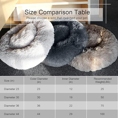 Dog Bed, Cat Calming Bed, Faux Fur Pillow Pet Donut Cuddler Round Plush Bed for Large Medium Small Dogs and Cats, Pet Bed(44"x44"(Pack of 1), Camel)