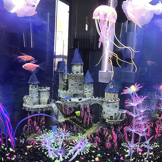 PINVNBY Aquarium Resin Castle Decoration Fish Tank Driftwood Castle Cave Hideouts House Plants Supplies Accessories(Purple)