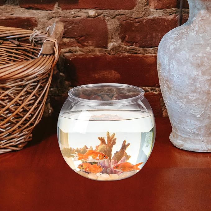 POPETPOP Small Fish Tank Goldfish Bowl - Transparent Plastic Round Bowl - Aquarium Terrarium Hydroponic Planter Fish Bowl for Centerpieces Goldfish Tank Desk Bookcase Decorations
