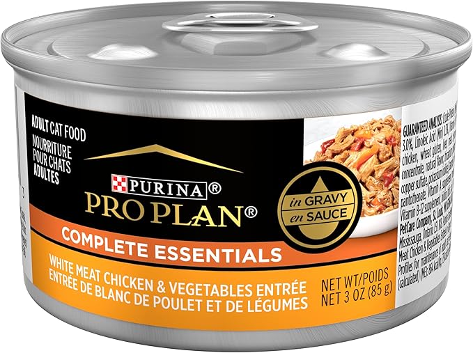Purina Pro Plan High Protein Cat Food Gravy, White Meat Chicken and Vegetable Entree - (Pack of 24) 3 oz. Pull-Top Cans