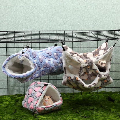 Abbylike 9 Pieces Rat Hammock 3 Tier Guinea Pig Ferret Hammocks Small Pet Hanging Tunnel Glider Toy Guinea Pig Ferret Hideout Bed Cage Accessories for Hamster(Purple, Brown, Gray,Heart)