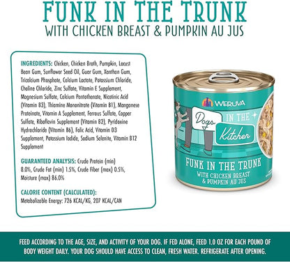 Weruva Dogs in The Kitchen, Funk in The Trunk with Chicken Breast & Pumpkin Au Jus Dog Food, 10oz Can (Pack of 12)