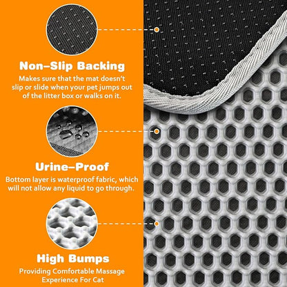 Waterproof Cat Litter Mat, Double Layer EVA, Odor-Free Large Grid, Urine Proof, Easy Cleanup (Khaki, 18 x 24)
