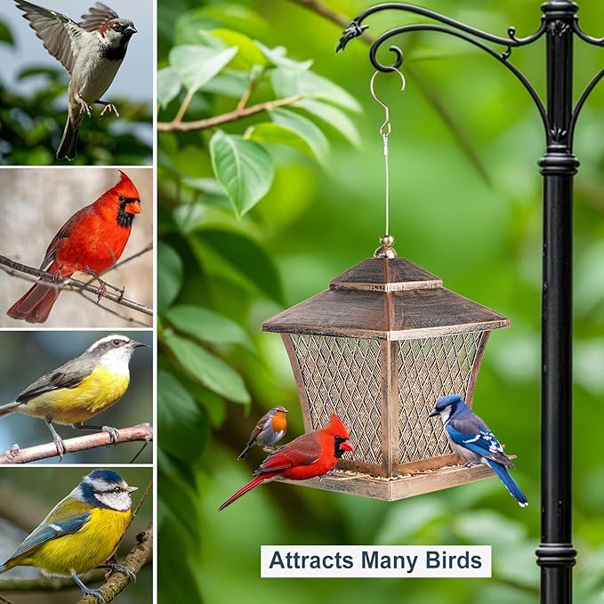MYITYARD Bird Feeder for Outdoors Hanging, 4 lbs Large Capacity Metal Wild Bird Feeders - Vintage Bronze Finish Rust-Resistant Birdfeeder for Garden Yard Balcony Decor, Easy Fill