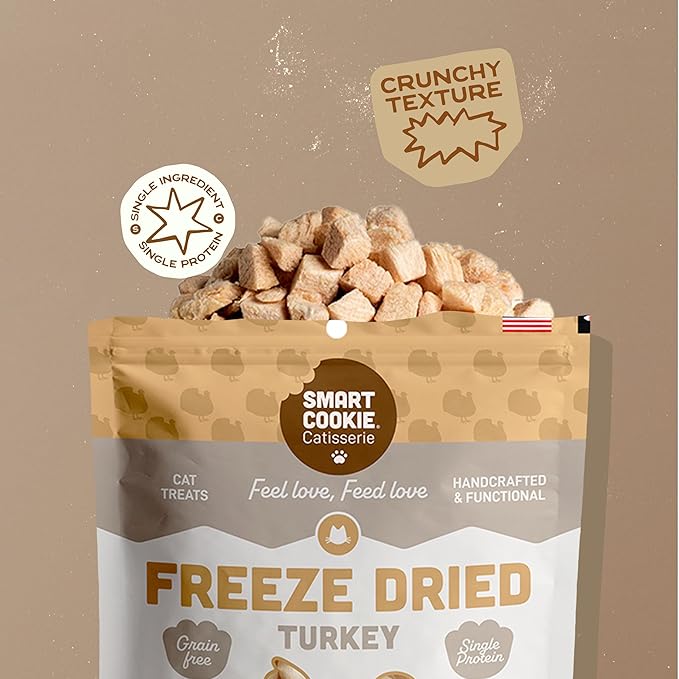 Smart Cookie Turkey Freeze Dried Cat Treats – Single Ingredient, High-Protein Snacks for Picky Cats – 100% Lean Turkey, No Fillers or Additives, Made in The USA – 1oz