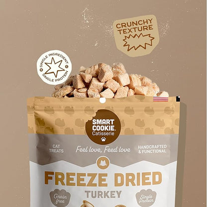 Smart Cookie Turkey Freeze Dried Cat Treats – Single Ingredient, High-Protein Snacks for Picky Cats – 100% Lean Turkey, No Fillers or Additives, Made in The USA – 1oz