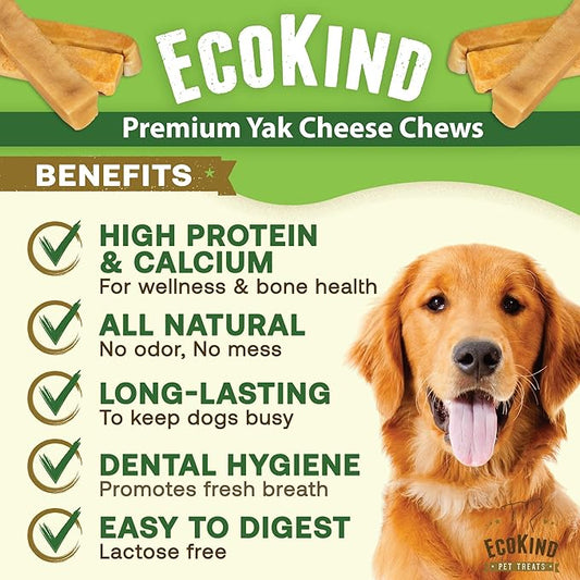EcoKind Premium Gold Yak Cheese Himalayan Dog Chews, Dog Treats Large Breed, All Natural, High Protein, for Aggressive Chewers, Large - 4 Chews (1 lb)