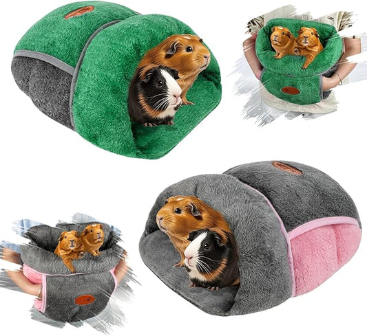 YUEPET 2 Pack Guinea Pig Hideout Portable Guinea Pig Pocket Bedding Cozy Cuddle Sack Snuggle Bag Bunny Bed for Small Animals Hamster Ferret Hedgehog Chinchilla Rabbit Cage Accessories (Grey+Green)