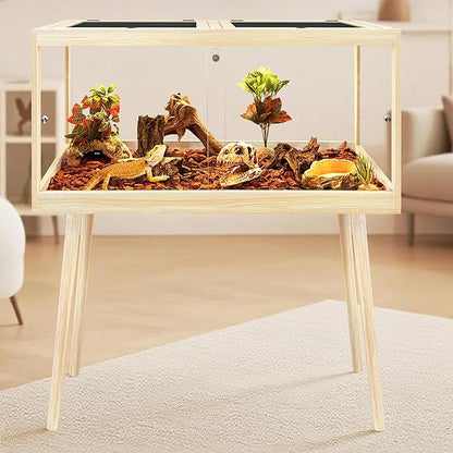 PROLEE Bearded Dragon Tank with Leg,Tempered Glass Lizard Tanks and Reptile Enclosure,Up to 78 Gallon Reptile Tank with Metal Mesh and Lockable Door for Snakes,Chameleon (Oak, 60Gallons,40inch)