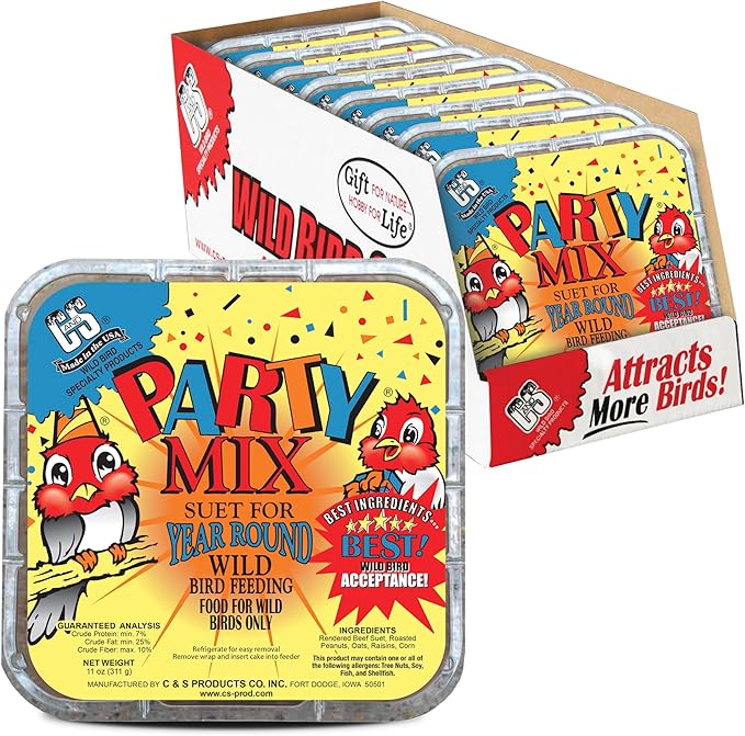 C&S Party Mix Suet Treat, Suet Cakes for Wild Birds, 11 Ounces, Pack of 8