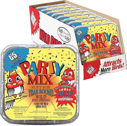 C&S Party Mix Suet Treat, Suet Cakes for Wild Birds, 11 Ounces, Pack of 8