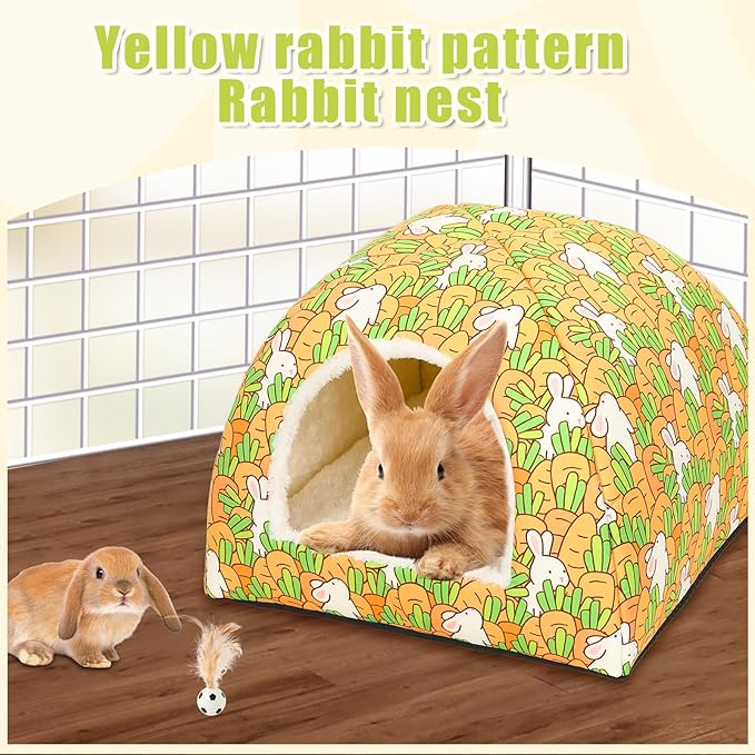 UPINS Rabbit Hideout,Large Bunny Hideout Bed Washable Rabbit Bed House for Guinea Pig Hamster Squirrel Ferret Hedgehog Chinchilla Cozy Cage Accessories