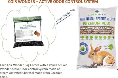 Small Animal Bedding – 20 Liter – Natural Coco Chip Substrate with Activated Charcoal Odor Control – for Chicken Coop, Rabbit Cage, Hamster Habitat, Reptile Terrarium & Snake Tank