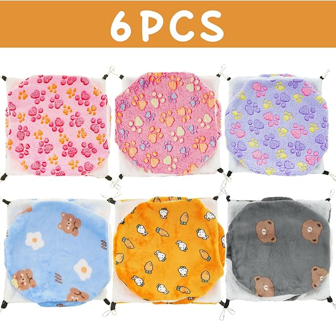 Sadnyy 6 Pieces Guinea Pig Rat Hammock Three Layer Ferret Bed Small Animal Hanging Pet Cage Hammock for Chinchilla Rat Sugar Glider Squirrel Reptiles(Trendy Pattern)