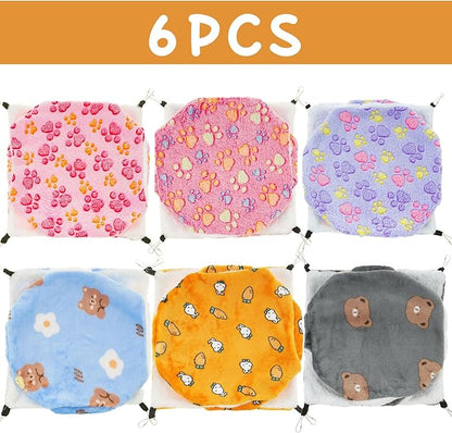 Sadnyy 6 Pieces Guinea Pig Rat Hammock Three Layer Ferret Bed Small Animal Hanging Pet Cage Hammock for Chinchilla Rat Sugar Glider Squirrel Reptiles(Trendy Pattern)