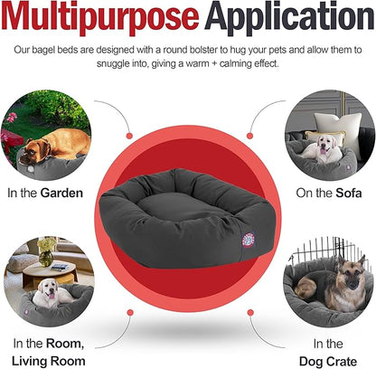 Majestic Pet 52-Inch Bagel Calming Dog Bed - Washable, Cozy Soft Round With Spine Support - Fluffy Donut Shape 52x35x11 Inches - X-Large Pet Bed for Dogs to Rest Their Head - Gray