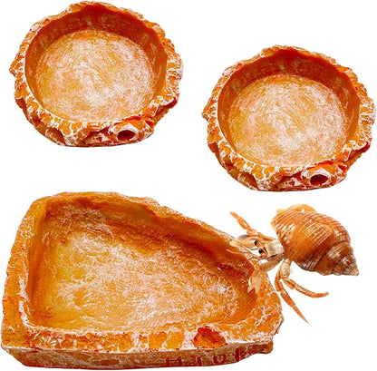 Reptile Water Dish and Food Bowls, 3 Pack Reptile Feeding Terrarium Bowl for Bearded Dragon Lizard Frog Gecko Tortoise Hermit Crab Snail (Orange)