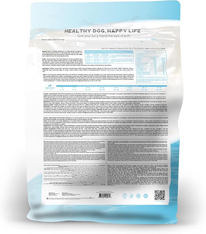 Canine Caviar - Special Needs: Trout & Whole Ground Oats, Alkaline Dry Dog Food, Limited Ingredients, Gluten-Free, Based on Science & Research, Veterinary Alternative Diet (22 Pound Bag)