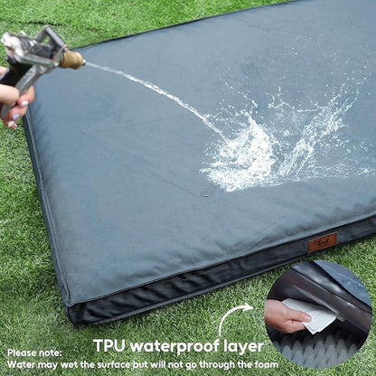 Outdoor Large Dog Bed, Waterproof Dog Bed for Large Dogs, Egg Crate Foam Pet Bed with Removable Washable Oxford Cooling Cover, Blue