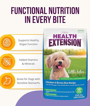 Health Extension Little Bites Dry Dog Food for Small Breeds, Chicken & Brown Rice Recipe, with Probiotics & Superfoods for Digestion & Coat Health, 18 lb Bag (Pack of 1)
