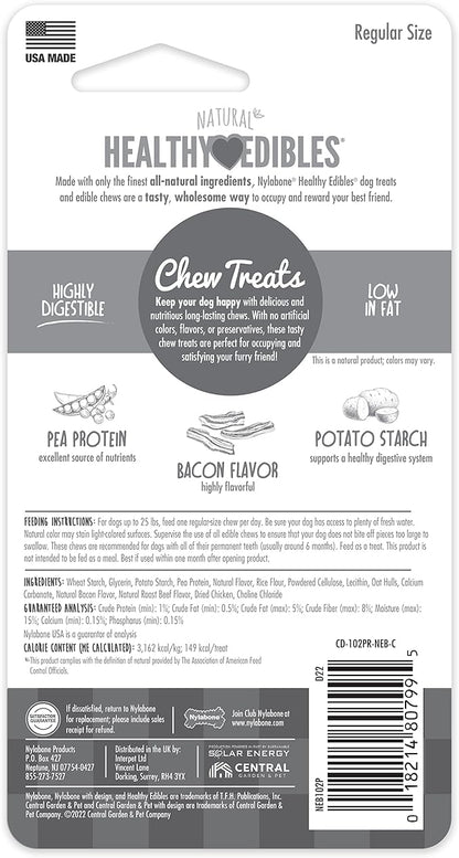 Nylabone Healthy Edibles Natural Dog Chews Long Lasting Bacon Flavor Treats for Dogs, Small/Regular (1 Count)