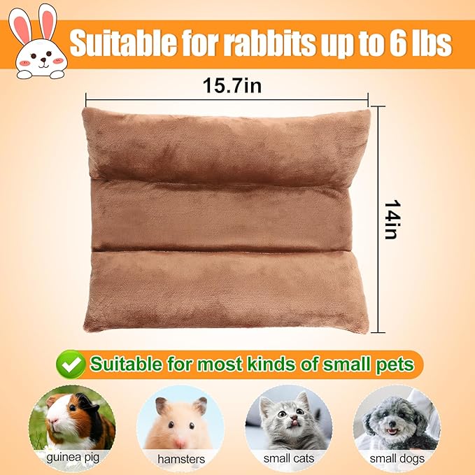 MEWTOGO 15.7 x 14In Rabbit Bed, Thickened Soft Bunny Bed, Cuddle Cushion Plush Mat with Cotton Lounger Pillows, Small Pet Flop Mat for Cage Sleeping Indoor Bunny Gifts, Brown