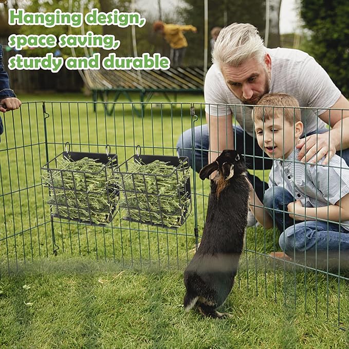 2PCS Rabbit Hay Feeder with Heavy-Duty Metal Frame Rabbit Hay Holder, Bunny Hay Feeder Guinea Pig Hay Holder,for Rabbits Guinea Pigs Bunny Chinchillas and Small Animals (Black)