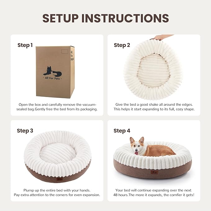 Calming Donut Dog Bed - 36" Round Washable Large Size Pet Bed for Dogs and Cats, Anti-Slip Corduroy Fleece Cat Bed, Anti-Anxiety Cushion with Anti-Slip Bottom