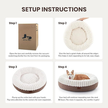 Calming Donut Dog Bed - 36" Round Washable Large Size Pet Bed for Dogs and Cats, Anti-Slip Corduroy Fleece Cat Bed, Anti-Anxiety Cushion with Anti-Slip Bottom