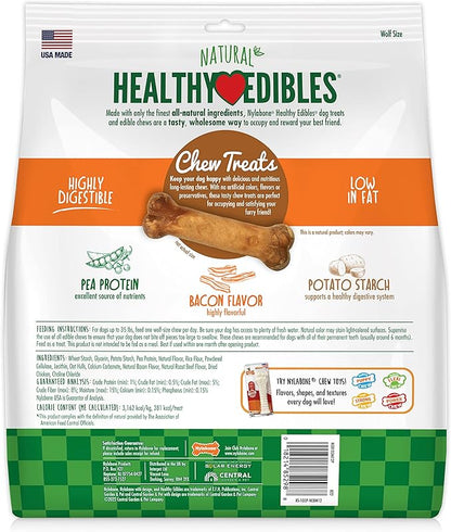 Nylabone Healthy Edibles Natural Dog Chews Long Lasting Bacon Flavor Treats for Dogs, Medium/Wolf (12 Count)