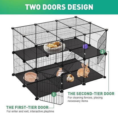 41 Panels Pet Playpen, 35.4" L x 23.6" W x 23.6" H Small Animal Playpen with 2 Doors, C&C Cage for Guinea Pigs,Rabbit,Bunny,Hedgehogs, Puppy Play Pen Indoor Outdoor, Two-Story Chicken Play Pen