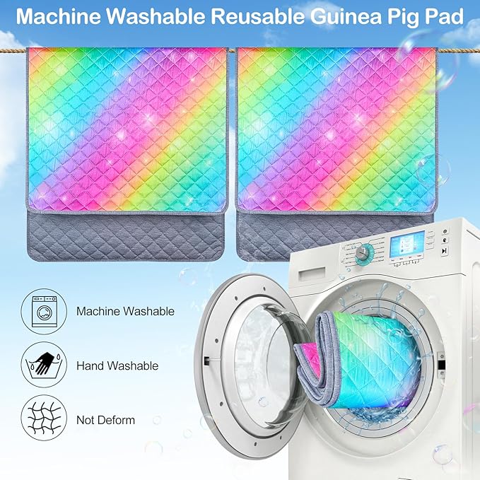 2 Pack Guinea Pig Bedding, Washable Guinea Pigs Cage Liner Reusable Guinea Pig Mat Waterproof Guinea Piggy Bedding for Cage, Super Absorbant Pee Pads for Small Animals Hamster Rabbit Squirrel