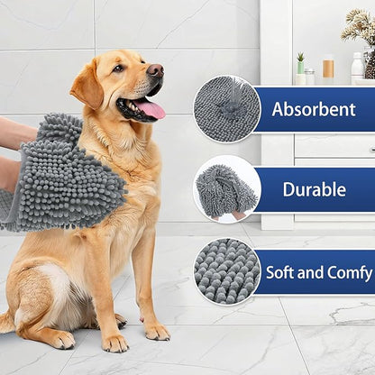 OLANLY Chenille Dog Bath Towel 31x13, Ultra Absorbent Quick Dry Pet Towel, Extra Soft Washable Plush Towel for Large Dogs & Puppies, Indoor Outdoor Use, Grey