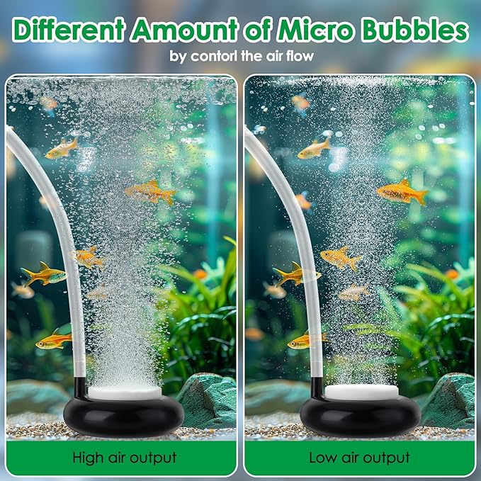 hygger Aquarium Air Stone, Fish Tank Bubbler, Nano Furnace Flue Round Stone Disk, Small Bubbles and High Dissolved Oxygen, with 2 Suction Cups, 1 Adjust Valve, 1 Check Valve (2 Inch)