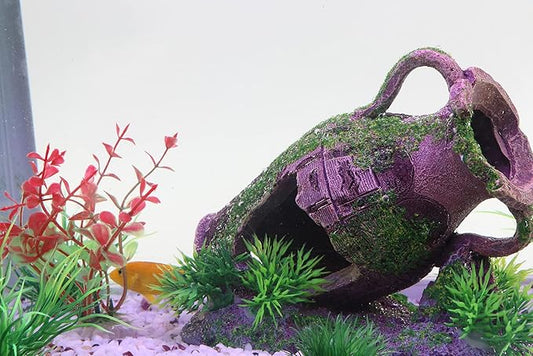 AQUA KT Aquarium Ruins Ancient Greek Leaning Vase Rock Broken Barrel Fish Hiding Cave for Cichlid Betta Marine Freshwater Fish Tank Decoration