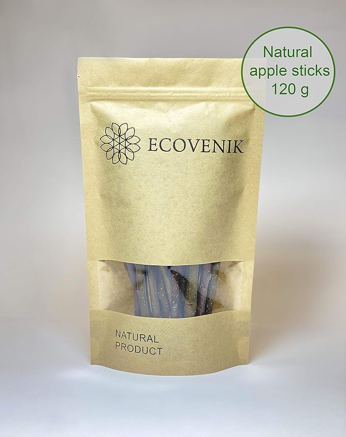 ECOVENIK Apple Sticks 120 gram Rabbit & Hamster Chew Toys - 100% Natural & Organic Chinchilla Food, Treats for Guinea Pig, Squirrels, Parrots & Other Small Animals (Made in Ukraine)
