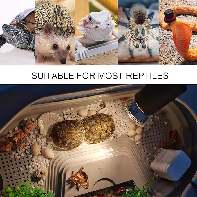 Upgraded Reptile Heat Lamp, UVA/UVB Turtle Heat Light Dimmable Aquarium Basking Light with 2 Bulbs Habitat Heating Lamp with 360° Rotatable for Terrarium Reptiles Lizard Snake