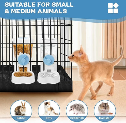 2 Pack Hanging Automatic Pet Food Water Dispenser, Auto Rabbit Feeder and Water Bottle Set for Cage, Food and Water Bowls for Cat Bunny Chinchilla Hedgehog Guinea Pig Ferret cage Accessories