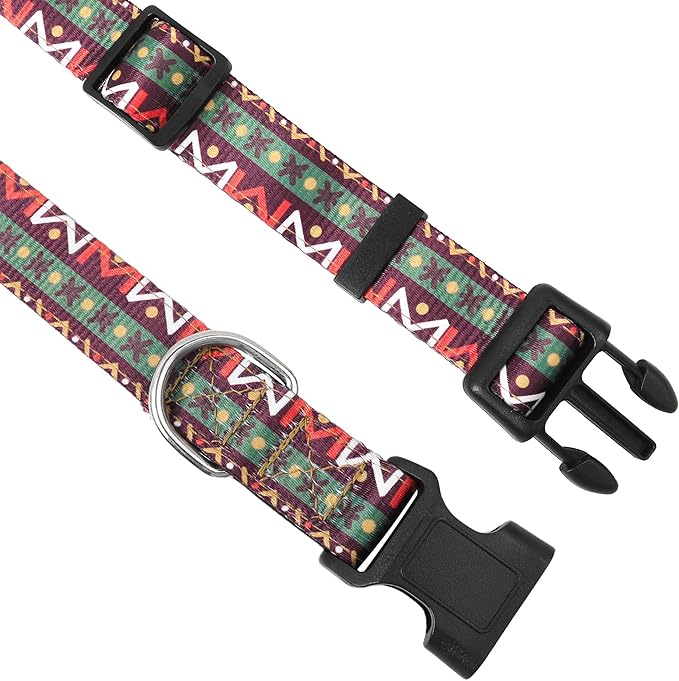 Reflective Dog Collar, Adjustable Soft Neoprene Padded Nylon Pet Collars with Buckle for Puppy and Small Dogs, Cats, Retro Geometric Flowers,L