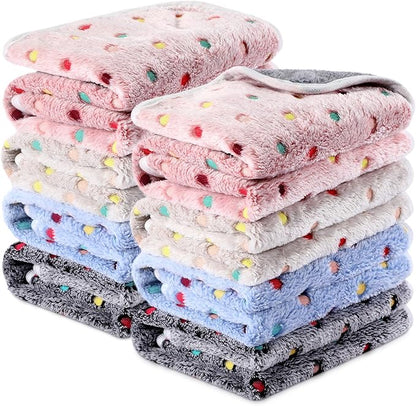 Tudomro 8 Pcs Guinea Pig Bedding Cage Liners Bulk Waterproof Blankets Small Animal Flannel Throw Bedding Absorbent Reusable Pet Pee Sleep Mat Pad Cover for Hamster Ferret (Dot,12 x 12 Inch)