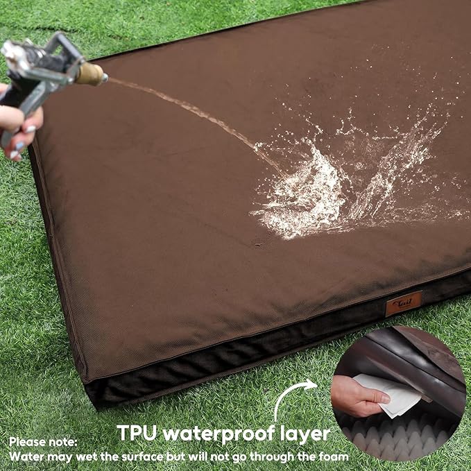 Outdoor All Weather XL Dog Bed, Waterproof Dog Bed for Extra Large Dogs, Orthopedic Egg Foam Pet Bed with Removable Washable Oxford Cooling Cover, Brown