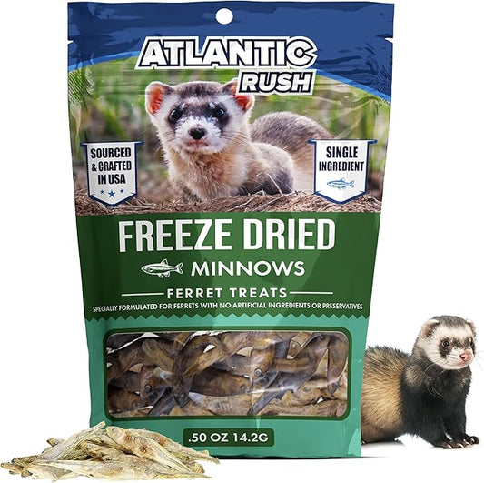 Freeze Dried Small Pet Treats - Resealable Bag of Treats for Ferrets - Ferret Snacks - Single Ingredient Ferret Food With No Preservatives Or Fillers- Small Animals Treats (.5oz, Minnow)