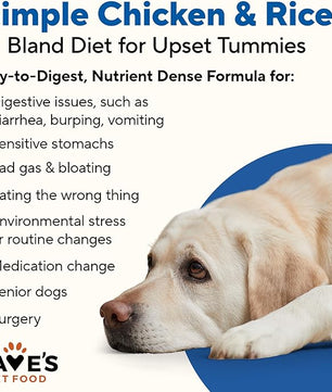 Dave's Dog Food Bland Diet Dog Food for Sick Dogs with Upset Stomach (Chicken & Rice), Economy Size for Large Pups or Big Eaters, Sensitive Stomach, 22 oz (Case of 12)